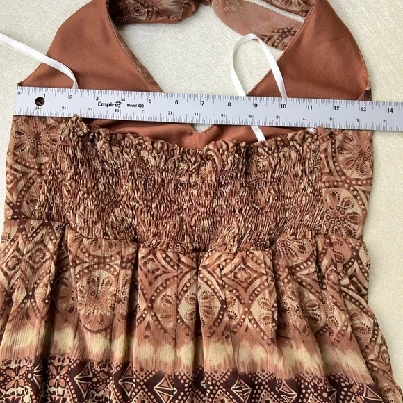 Vintage Halter Dress Boho Fall Earth-tone Women 
Size 4 Elegant Brown Patterned - Picture 5 of 6